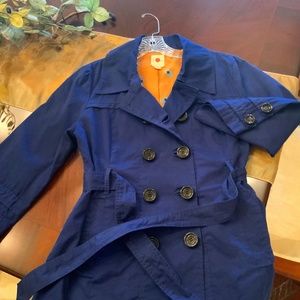 Tulle (Anthropologie) Cobalt Blue 3/4 Length Sleeve Short Trench Coat.  Size XL.
